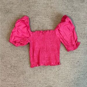 SHEIN Vibrant Pink Puff Sleeve Blouse